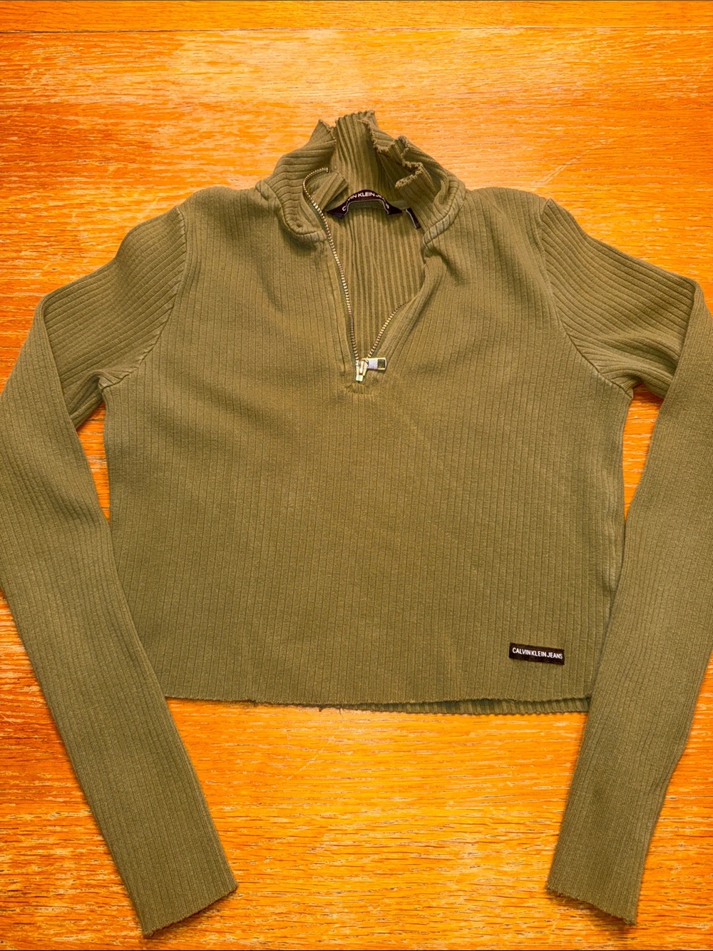 Calvin Klein Jeans Olive Ribbed Half-Zip Pullover